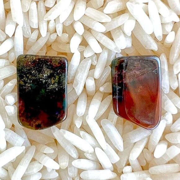 Vintage Natural Bloodstone Heliotrope Jasper Earrings - Picture 6 of 8